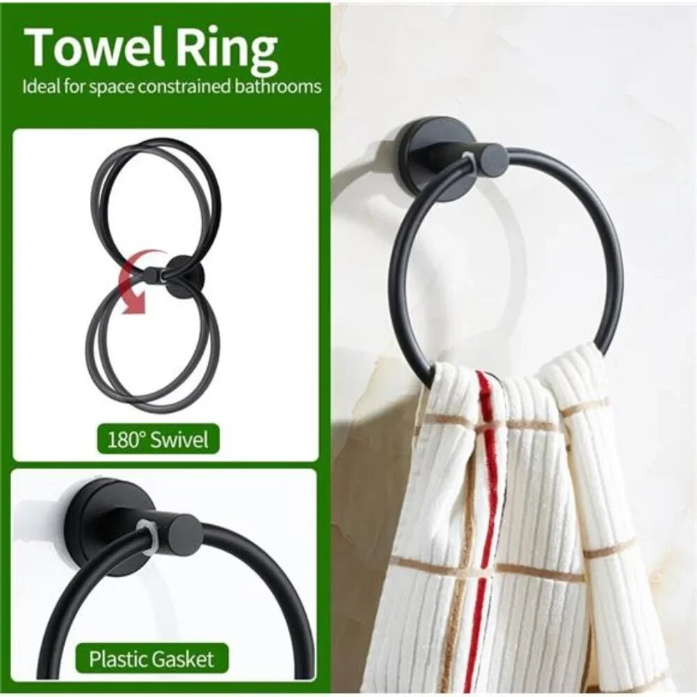10 Piece Bathroom Hardware Set Towel Bars Rings Hooks Toilet Paper Holders Black